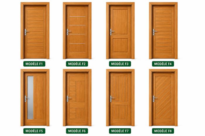 Collection de 8 modèles de portes en Fraké massif