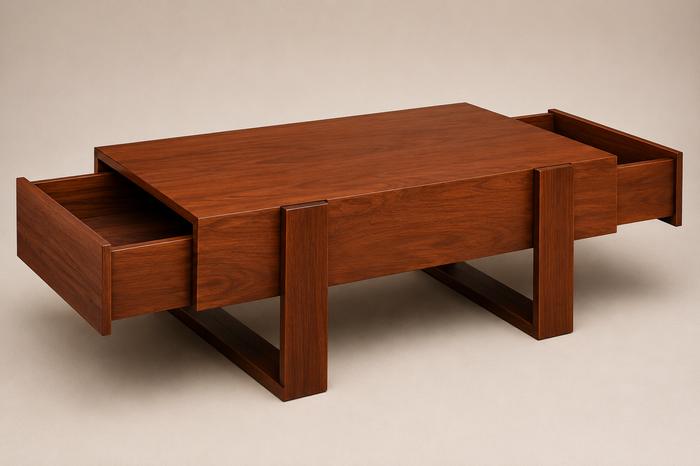 Table basse avec tiroirs en Acajou massif